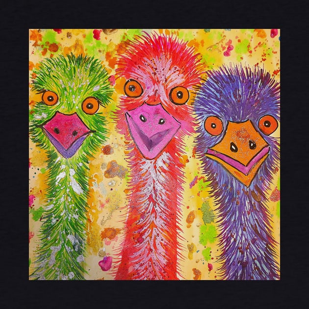 Three Colourful Emus by Casimirasquirkyart